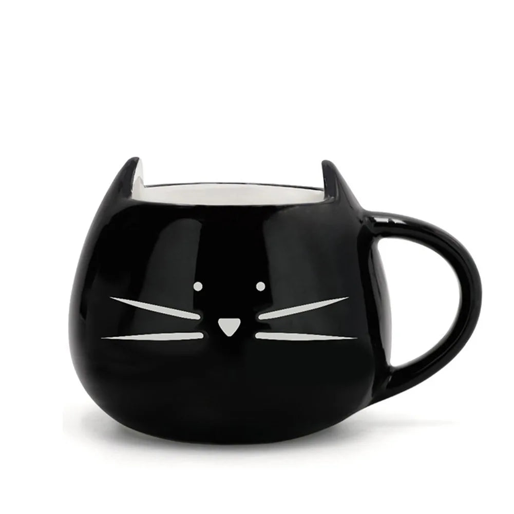Ceramic Cute Cartoons Cat Mugs 420ml coffee cup Tea Milk Mug  black White With spoon Gift