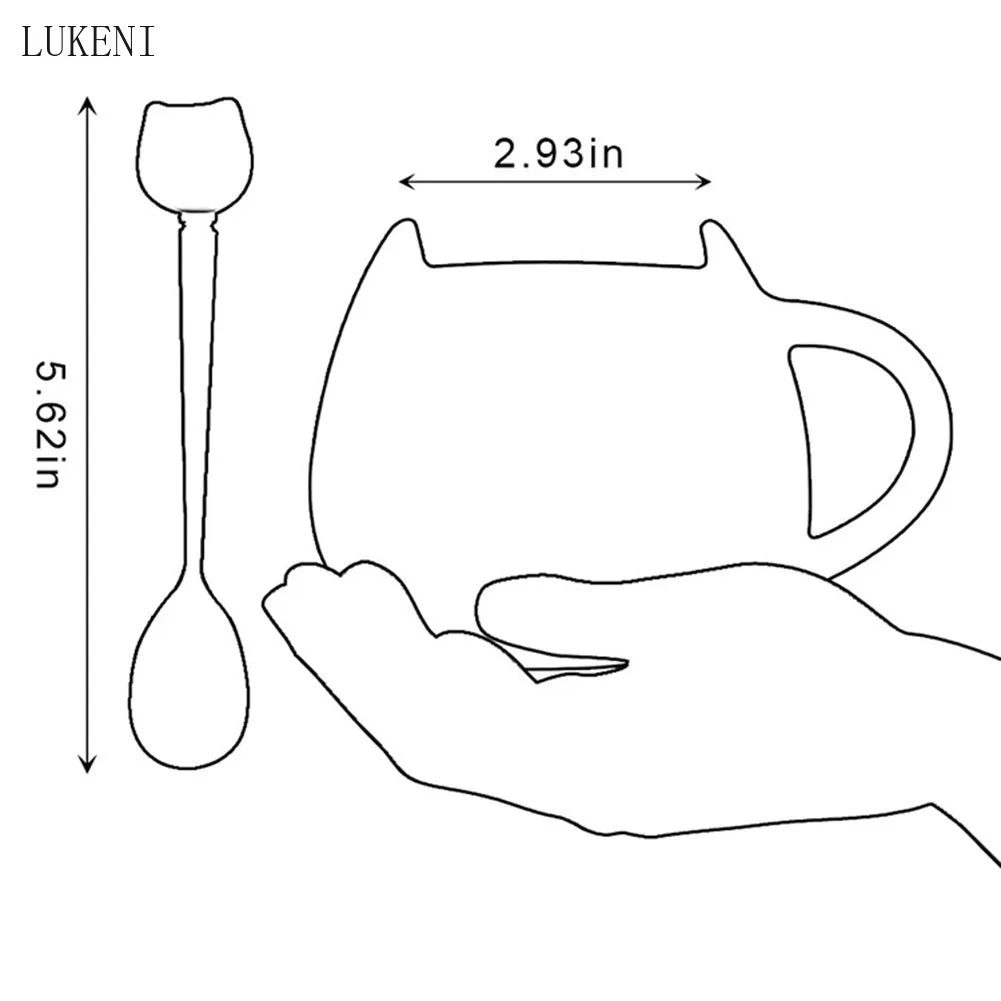 Ceramic Cute Cartoons Cat Mugs 420ml coffee cup Tea Milk Mug  black White With spoon Gift