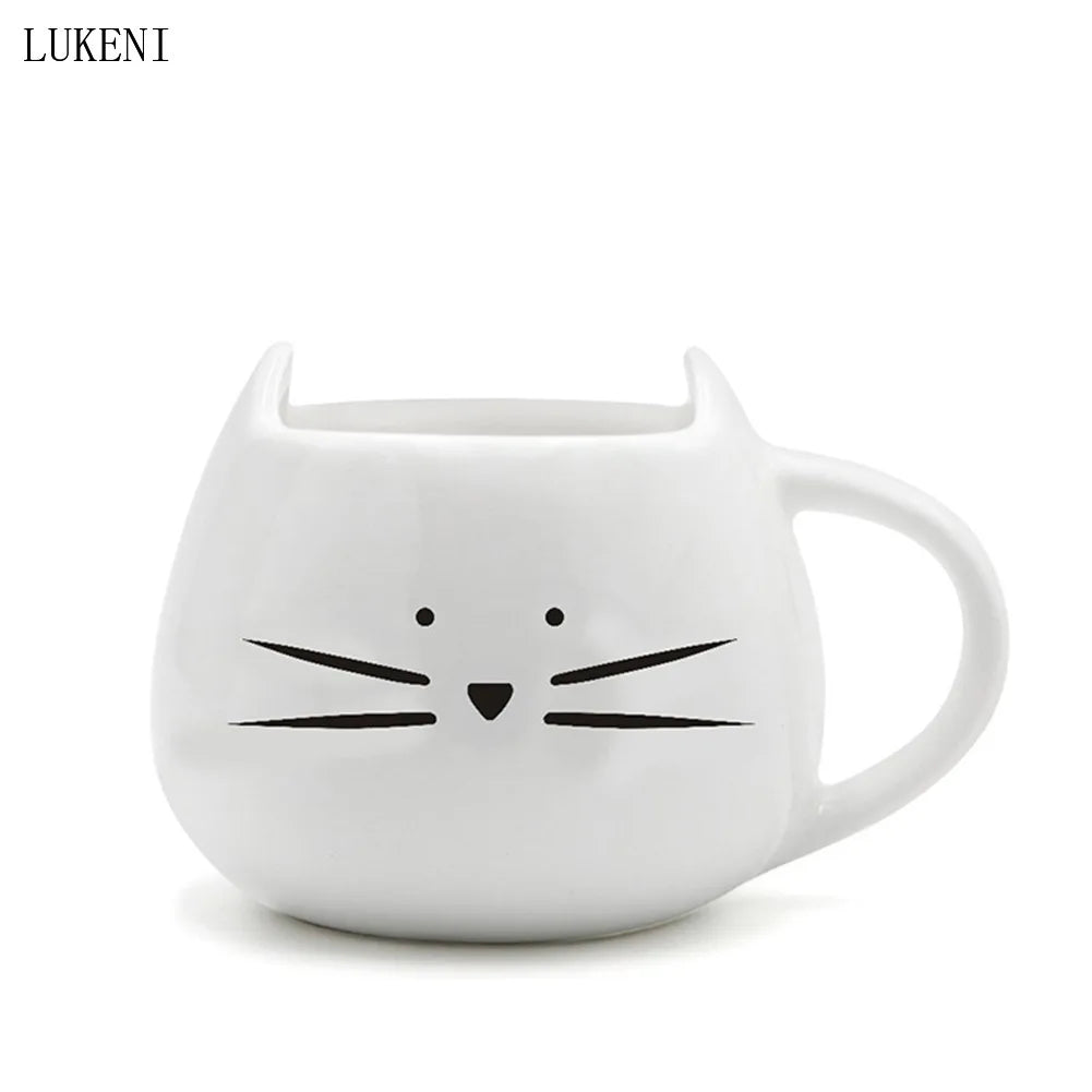 Ceramic Cute Cartoons Cat Mugs 420ml coffee cup Tea Milk Mug  black White With spoon Gift