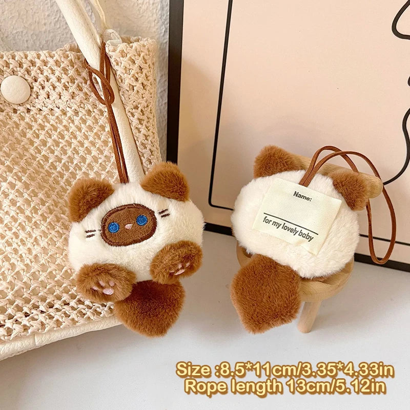 Cartoon Squeaky Cat Plush Toy Anti-Lost Name Tag Pendant Lovely Stuffed Animal Doll Keychain Child School Bag Charms Kid Gifts