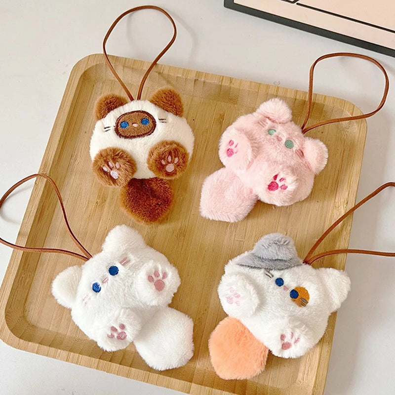 Cartoon Squeaky Cat Plush Toy Anti-Lost Name Tag Pendant Lovely Stuffed Animal Doll Keychain Child School Bag Charms Kid Gifts