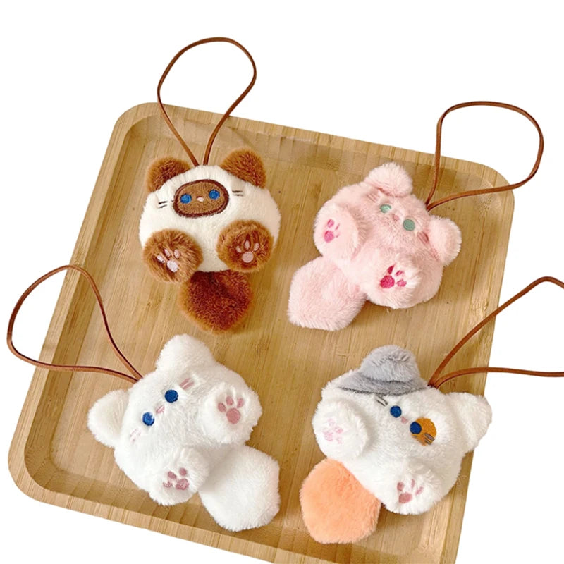 Cartoon Squeaky Cat Plush Toy Anti-Lost Name Tag Pendant Lovely Stuffed Animal Doll Keychain Child School Bag Charms Kid Gifts