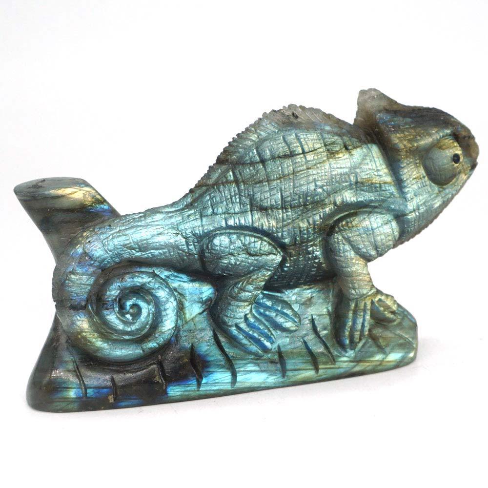 Chameleon Statue Natural Labradorite Lizard Figurine Crystal Healing Decor3.93"