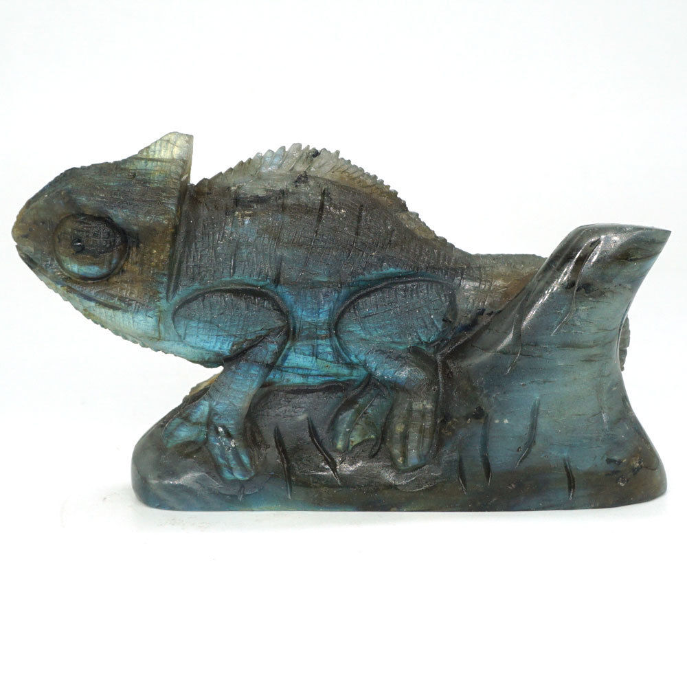 Chameleon Statue Natural Labradorite Lizard Figurine Crystal Healing Decor3.93"