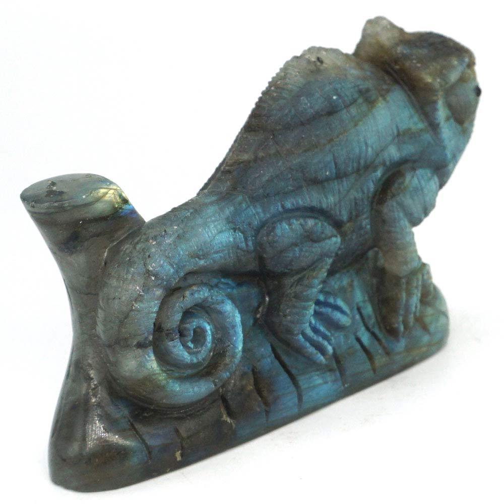Chameleon Statue Natural Labradorite Lizard Figurine Crystal Healing Decor3.93"